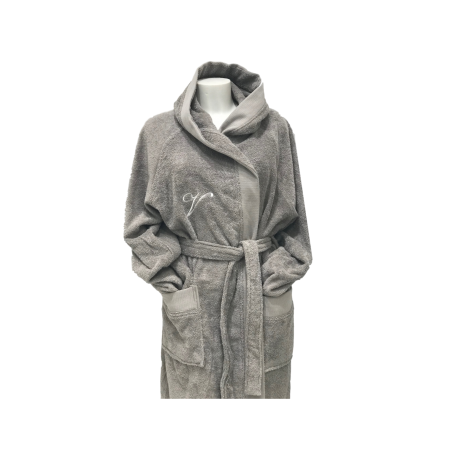 Accappatoio Unisex In Spugna Joly GRIGIO Con Iniziale Personalizzata Colore  Grigio Chiaro Cifre disponibili L Taglie XL Posizione scritta Davanti, lato  sinistro Colore Filo Bianco