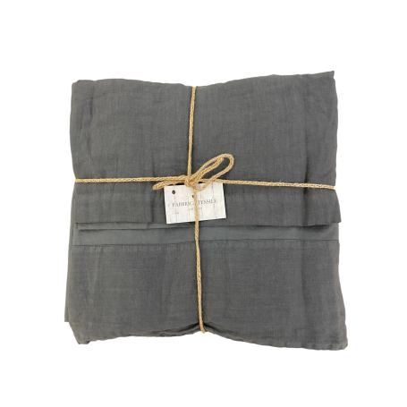 Completo Lenzuola Lino E Cotone Stone Washed-No Stiro Colore Grigio Scuro