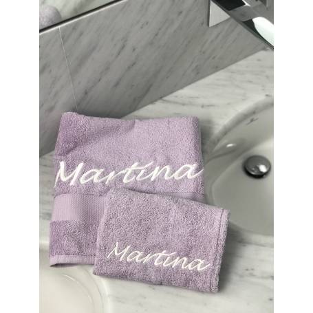 Coppia Bagno Con Nome O Iniziale Personalizzata Colore Lilla Colore Filo  Bianco Carattere Lucida Handwriting